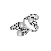 Sterling Silver White Pearl double cabochon split ring with dotted Balinese silverwork